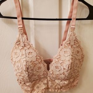 Momanda - Lace Plunge Nursing Bralette, Pink, Size 36C